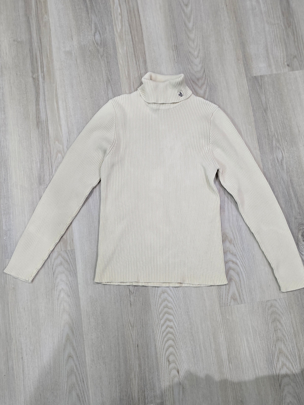 Lauren Ralph Lauren Cream Ribbed Turtleneck Sweater Size Petite Small